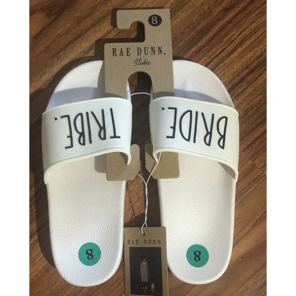Rae Dunn BRIDE TRIBE Slides Ivory Size 8 Sandals New‎